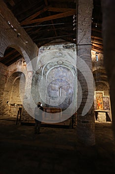 Lleida, Spain, May 1, 2020 - fresco paintings in Church Sant Climent de Taull