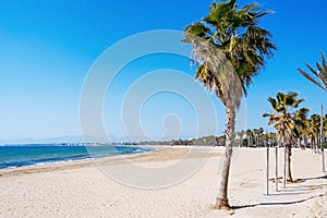 Llevant Beach in Salou, Spain, on a winter day photo