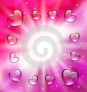 Llighten background with glassy hearts for Valentine Day, copy,