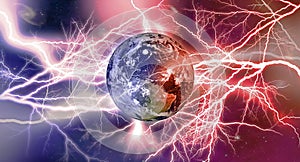 Llightning strikes on Earth, fire and ice, North and South magnetic poles  storms