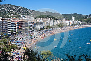 LLORET DE MAR, SPAIN - Aug 25, 2016: Lloret de Mar beach and village