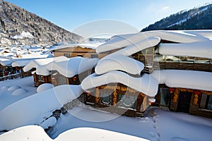 The llovely snow countryside of China`s snow town