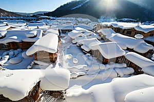 The llovely snowscape of China`s snow town