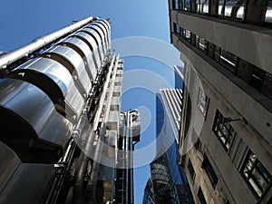 Lloyd's building in London England United Kingdom with the ducts and elevators on the exterior