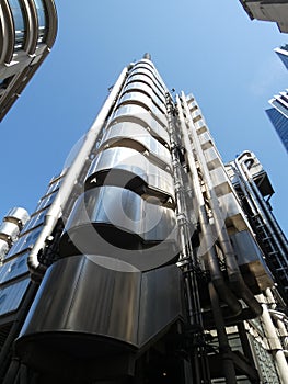 Lloyd's building in London England United Kingdom with the ducts and elevators on the exterior