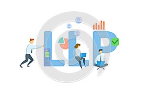 LLP, Limited Liability Partnership. Concept with keywords, people and icons. Flat vector illustration. Isolated on white