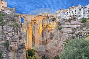 Lluminated Puente Nuevo bridge in Ronda