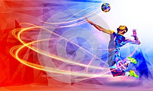 Llustration of abstract volleyball player silhouette in triangle. volleyball player, sport