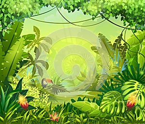 Llustration with flowers and jungle toucan photo