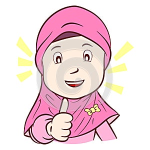 Llustration of Happy muslim girl is thumb up, Vector Illustration