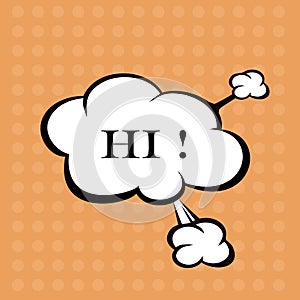 Llustration Hello in comic stile, on cloud