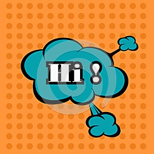 Llustration Hello in comic stile, on cloud