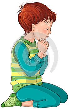 Llustration of a Little Boy Kneeling Down in Prayer with her Hands Folded