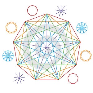 llustration Nonagon Colors Rainbow Sacred Geometry Circle Light Frequency Vector