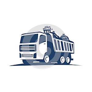 llustration of Roll-off dumpster truck logo template.