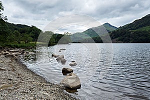 Llyn gwynant, the lake near snowdon, in the middle of Snowdonia national welsh park