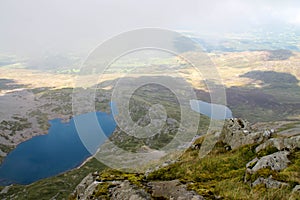 Llyn y Gadair and Llyn Gafr from Cadiar Idris, Dolgellau, Snowdonia, North Wales