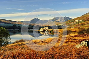 Llynnau Mymbyr to the Snowdon range, winter photo