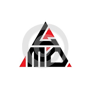 LMO triangle letter logo design with triangle shape. LMO triangle logo design monogram. LMO triangle vector logo template with red