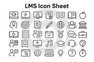 LMS Vector Icon Set for Learning Management System Tools Educational Technology Software