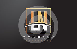 LN L N Golden Letter Logo Design with Gold Square and Swoosh. photo