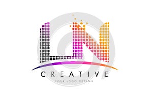 LN L N Letter Logo Design with Magenta Dots and Swoosh photo