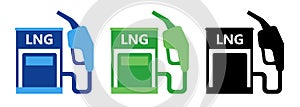 LNG Liquefied Natural Gas pump refueling station icon set collection in blue green black color