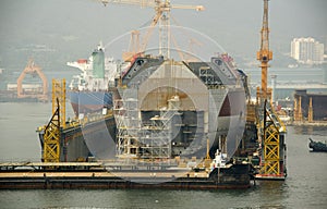 LNG tanker in shipyard