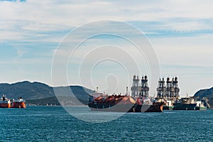 LNG vessels waiting for bunkering in Corinthian gulf in Greece