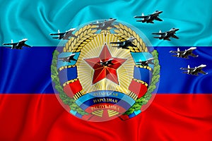 Lnr flag, background with space for your logo - military 3D illustration. Air parade, military air show, air parade of military