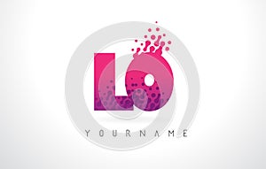 LO L O Letter Logo with Pink Purple Color and Particles Dots Design.