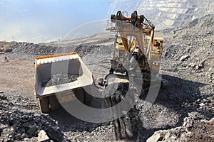 Excavator work in a quarry