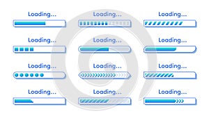 Load bar. Time progress. Download or upload speed graphic. Website status graph. Status step page. Interface indicator