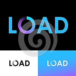 Load lettering. Blue letters and letter O like loading icon. Waiting pictogram.