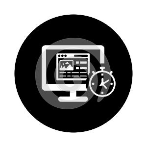 Load time, image, optimization, load icon. Black vector design