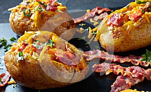 Loaded Baked Potatoes with Bacon, cheese, meat