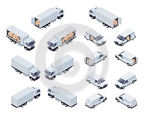 Loaded Cargo Vehicles Isometric Vector Icons Set