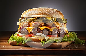 Loaded Delicious Double Cheeseburger with all the Fixings. Generative AI