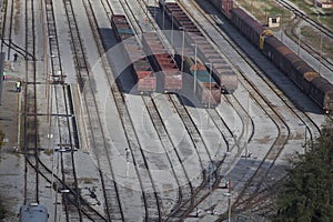 Loaded freight wagons on the tracks
