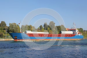 Loaded freighter on Kiel Canal