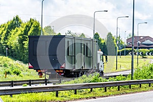 Loaded haulage trailer truck on uk motorway in fast motion