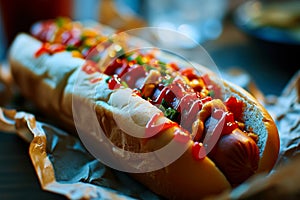 Loaded Hot Dog with Condiments.