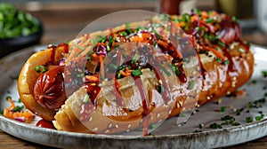 Loaded Hot Dog on Plate