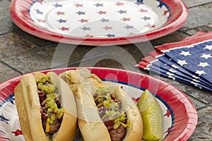 Loaded hotdogs at a holiday BBQ and cookout photo
