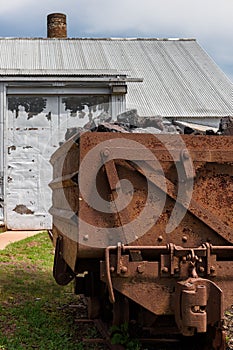 Loaded Ore Cart Near Building at Pioneer Mine in Ely Minnesota