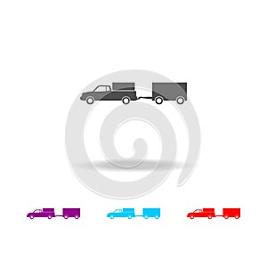 loaded pick-up truck with a trailer icon. Elements of cars in multi colored icons. Premium quality graphic design icon. Simple ico