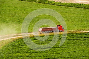 Loaded red truck