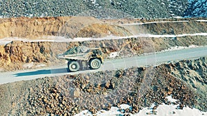 Loaded truck on the road of a copper mining site