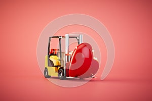 loader with a big red heart on a red background. 3D render