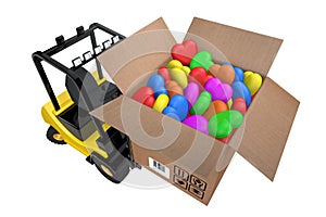 Loader with box full hearts of different colours